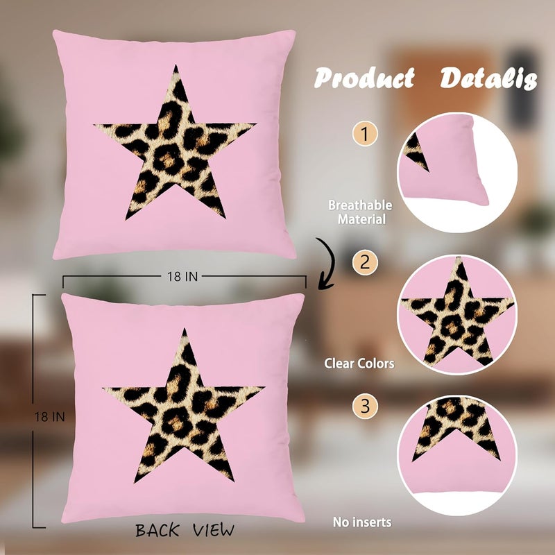Nipil Trendy Leopard Pillow Covers 18x18, Pink Cheetah Leopard Print Room Decor, Preppy Cheetah Print Star Lucky 8 Ball Decorative Throw Pillow Covers for Girls Bedroom Dorm Apartment, Set of 2 - Image 2